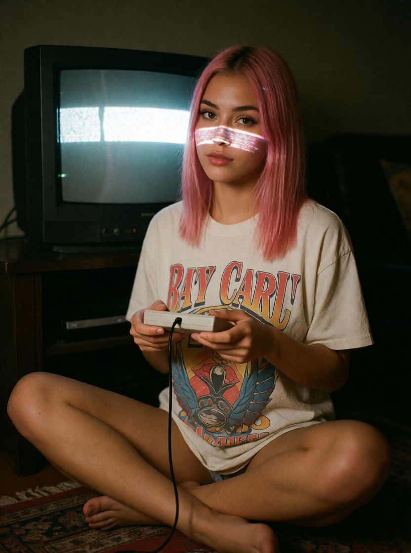 Ai art latina gamer retro crt portrait