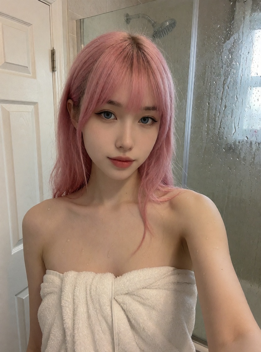 Nsfw ai asian woman towel shower mirror photorealistic