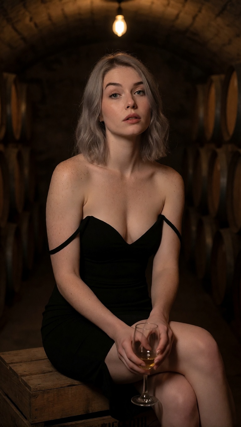 Uncensored ai french woman wine cellar portrait