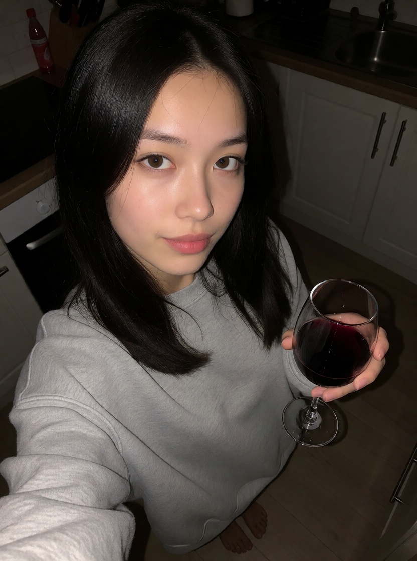 Ai art asian woman kitchen wine close up