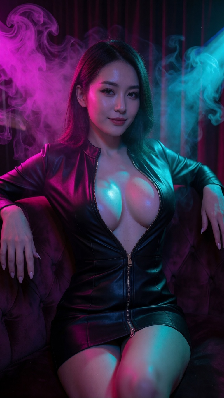 Ai generated busty korean woman leather club ultra realistic