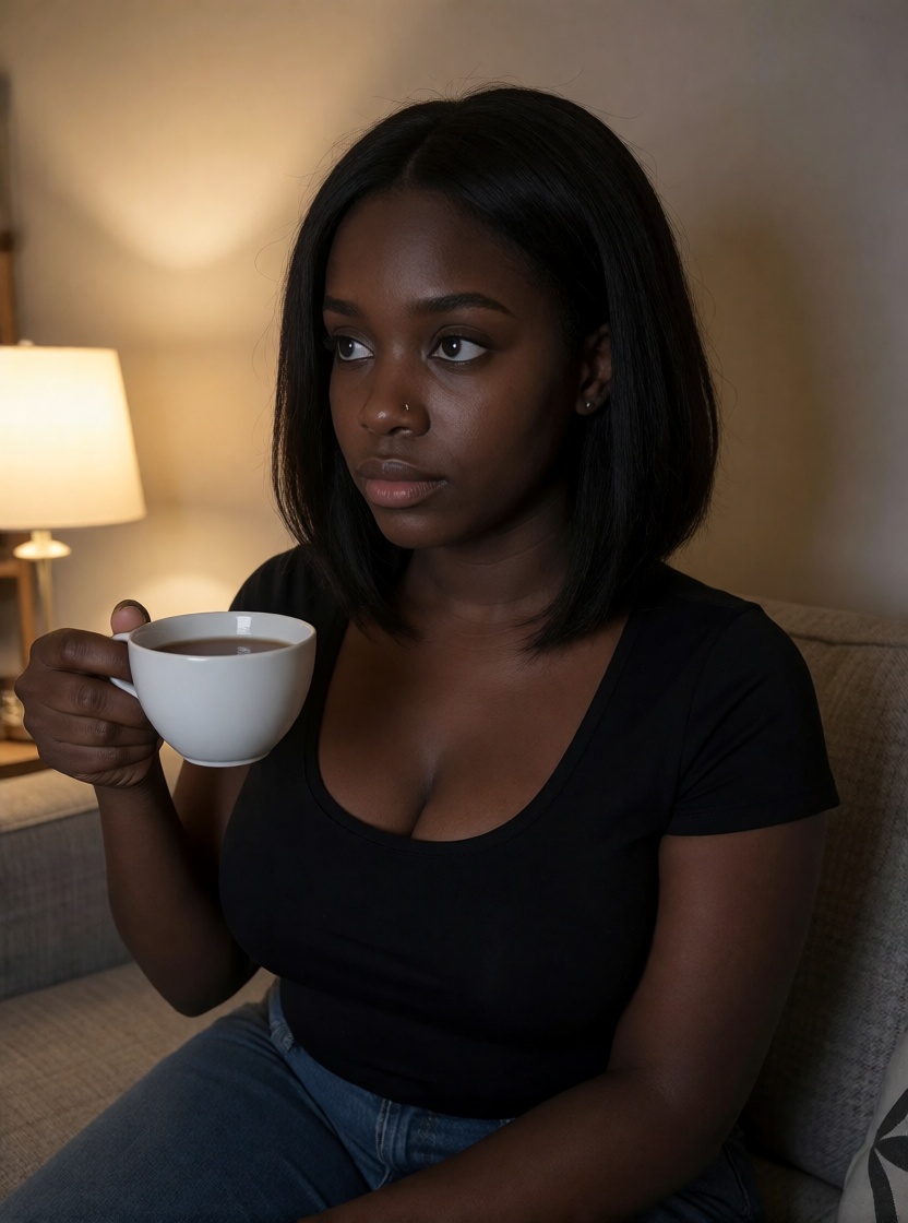 Ai generated ebony black woman drinking tea no filter