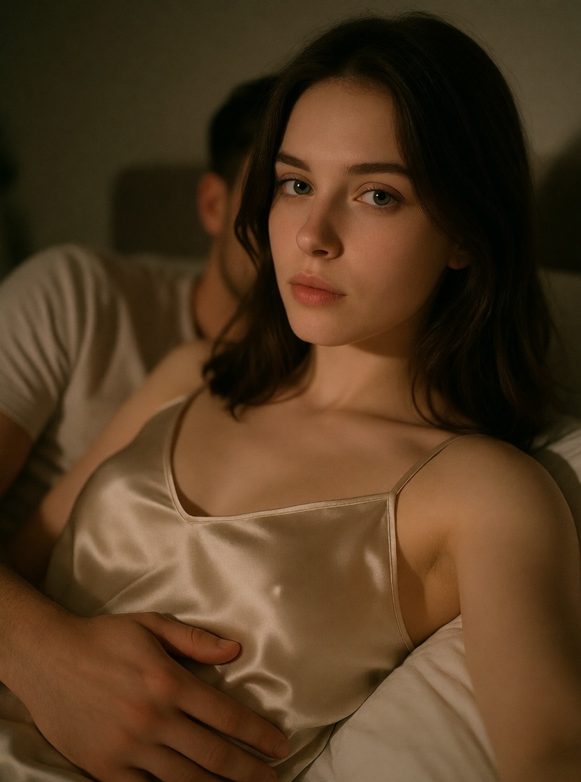 Realistic ai solo intimate bedroom silk slip 4k