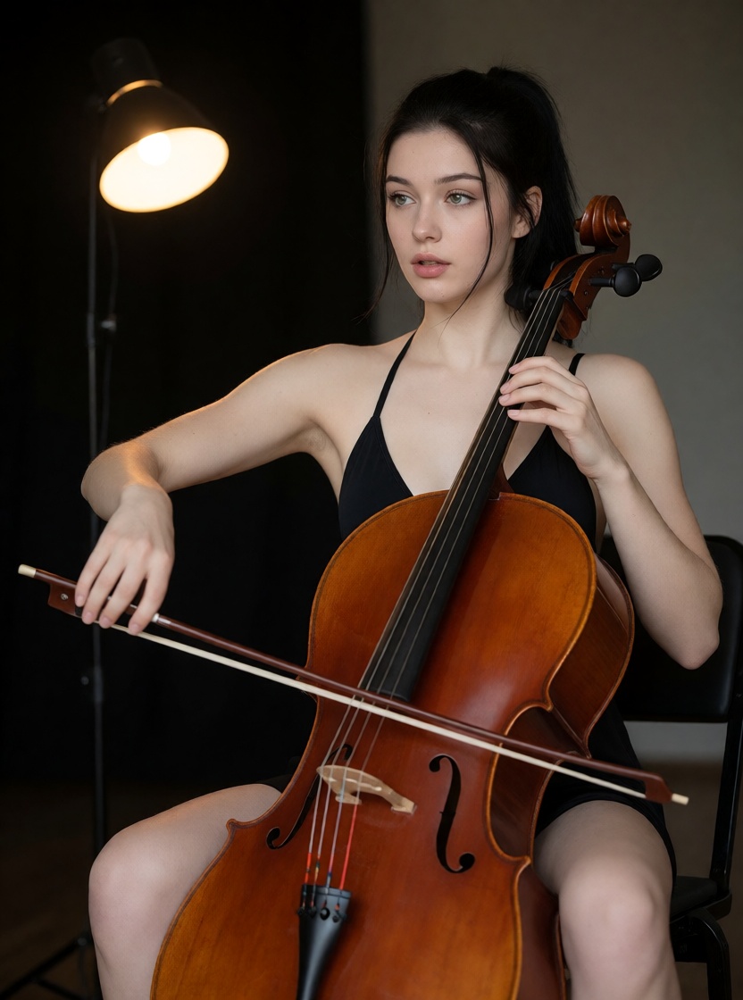 AI woman Playing Cello In Bralette