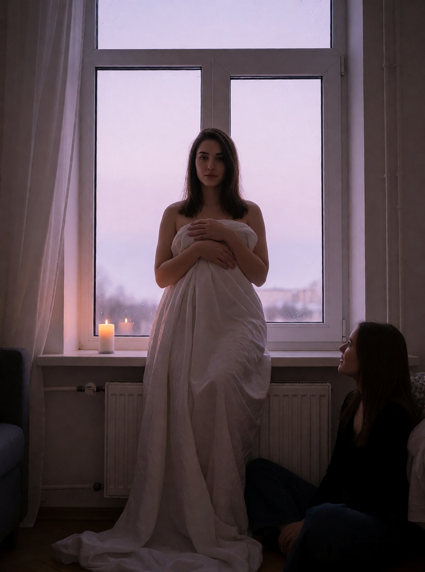 Hyperrealistic ai arab woman white sheet window selfie style