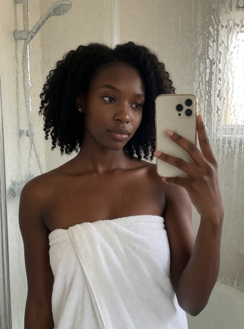 Ai made ebony black woman towel after shower 4k
