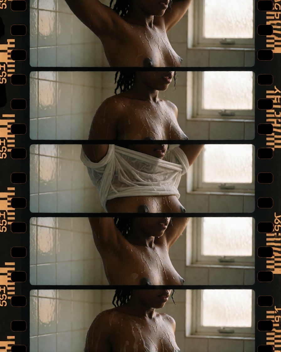 Ai art nigerian woman wet shirt striptease portrait