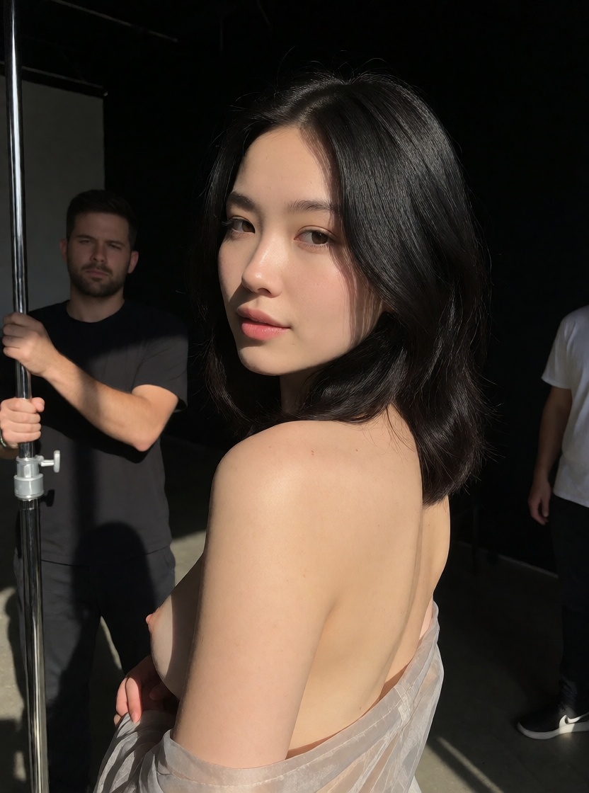 Uncensored ai asian woman looking back studio close up