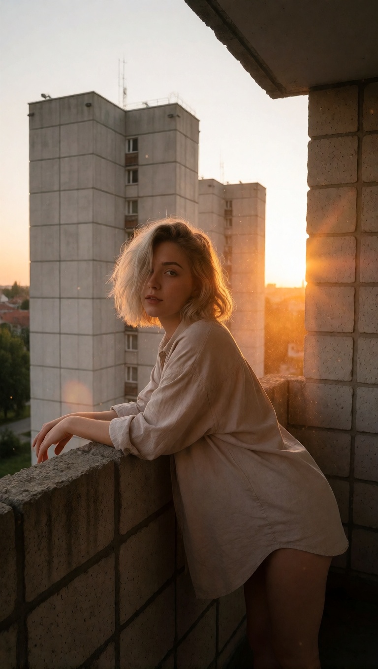 AI czech Woman Balcony Sunset