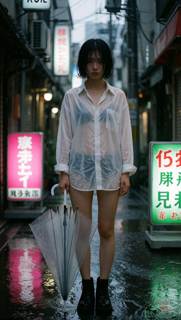 Wet Japanese Woman Tokyo Alley