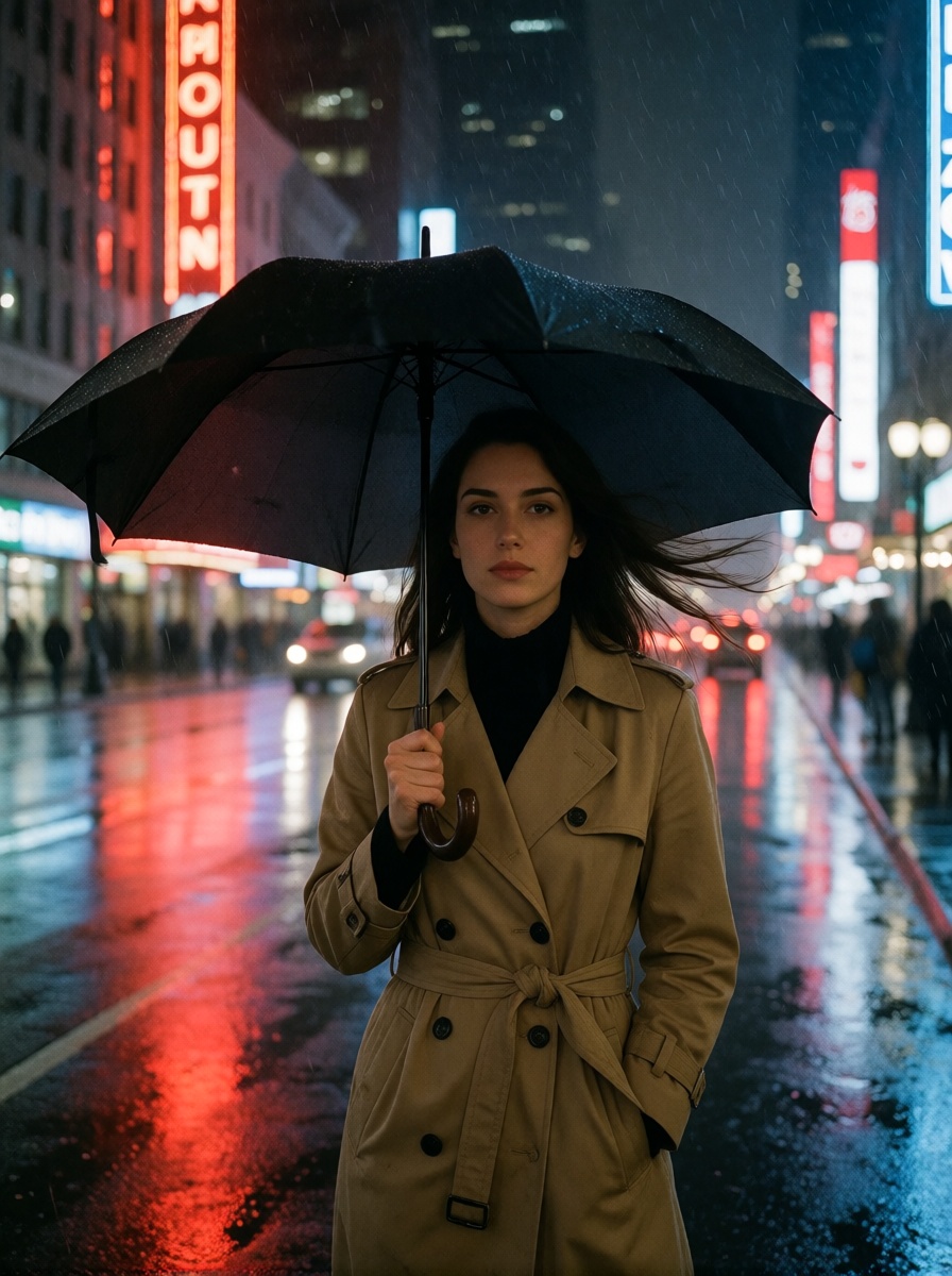 Free ai brazilian woman rainy night 4k