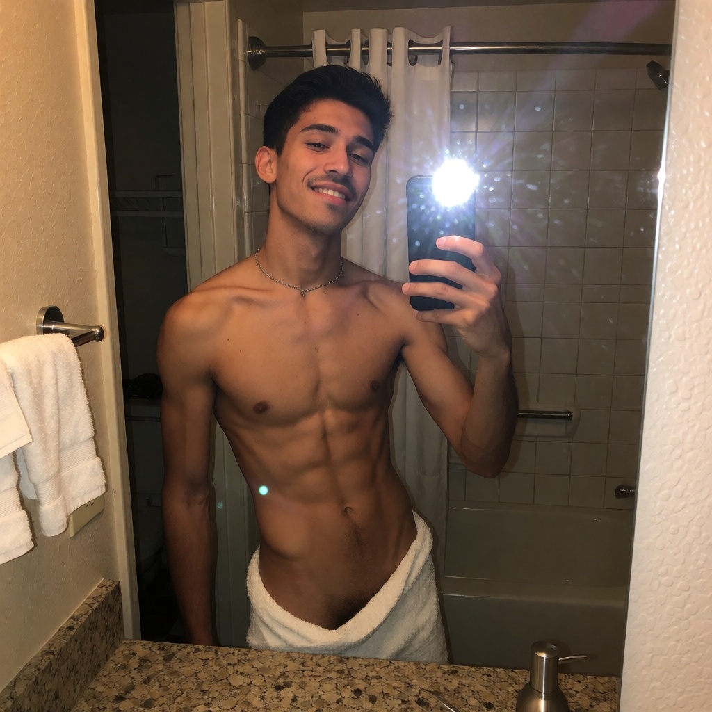 Realistic ai latino man motel mirror high detail