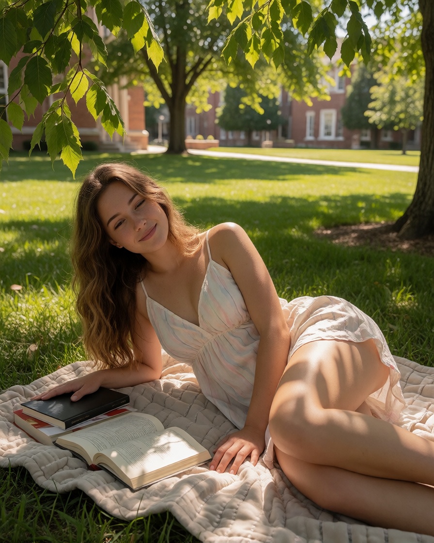 Ai made brazilian student campus sunbath hd photo