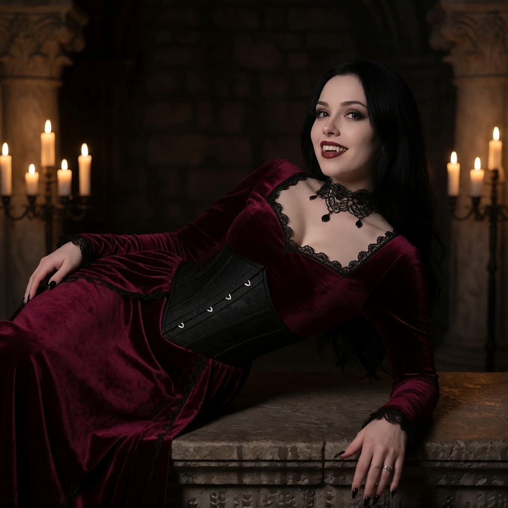 Free ai cosplay girl vampire countess crypt portrait 4k