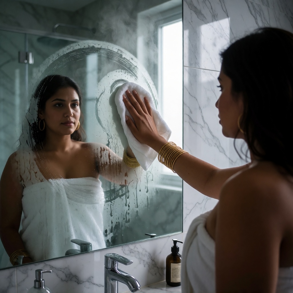 Indian Woman Bathroom Mirror