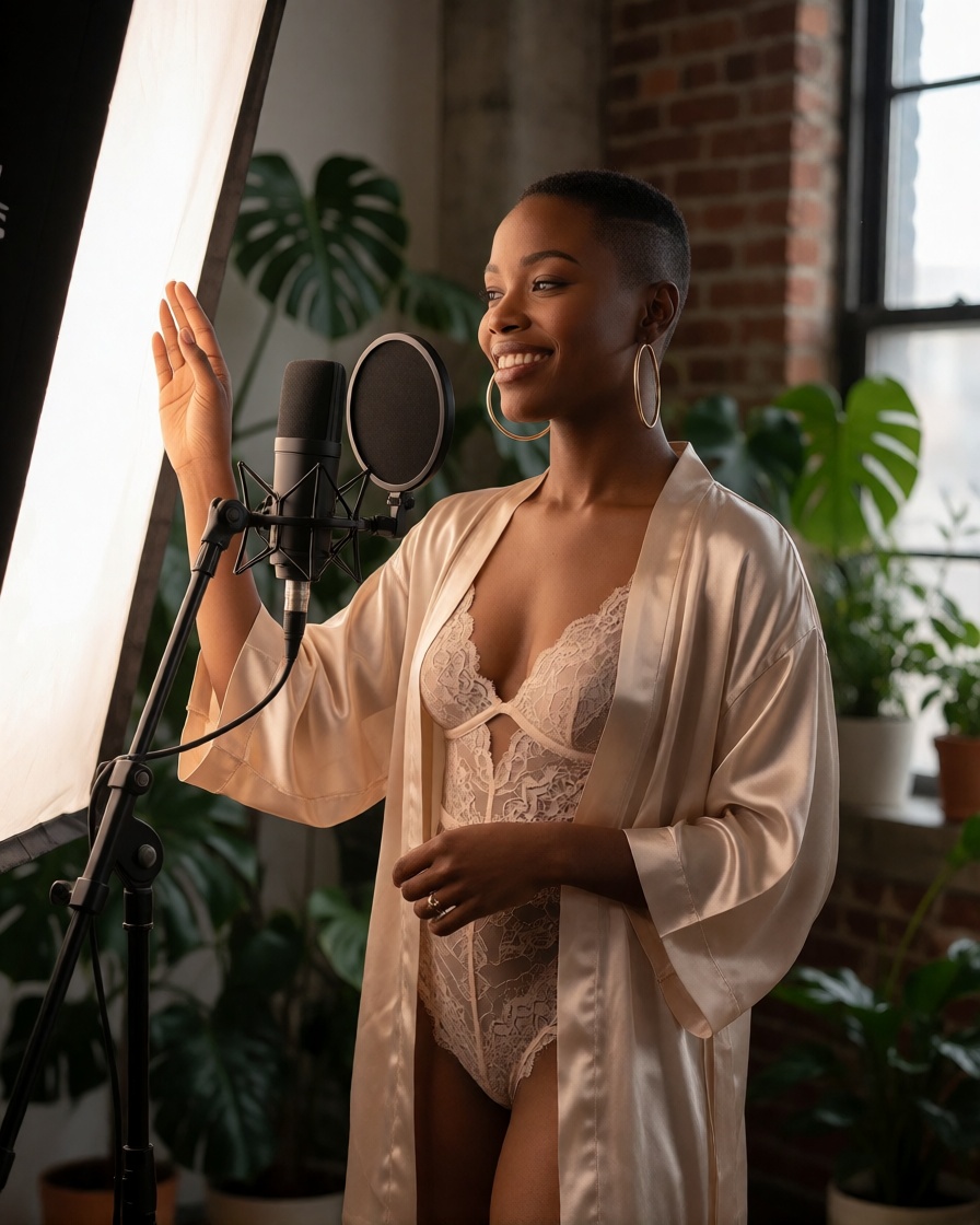 Black Woman Satin Robe Studio