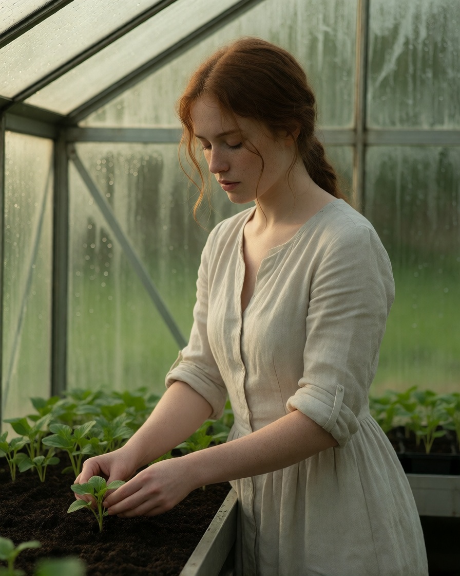 Ai nude redhead irish woman watering plants 4k