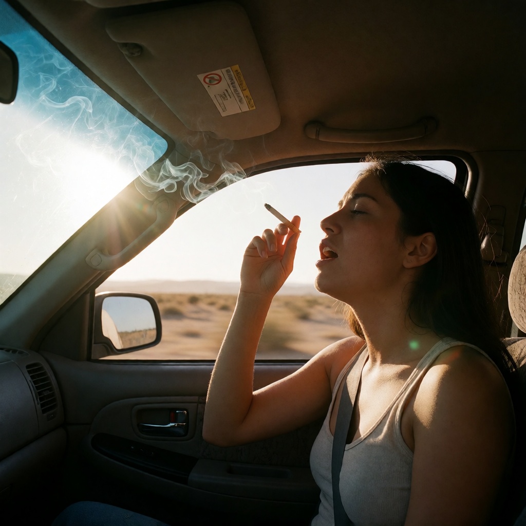 Mexican Woman Smoking Car Ride