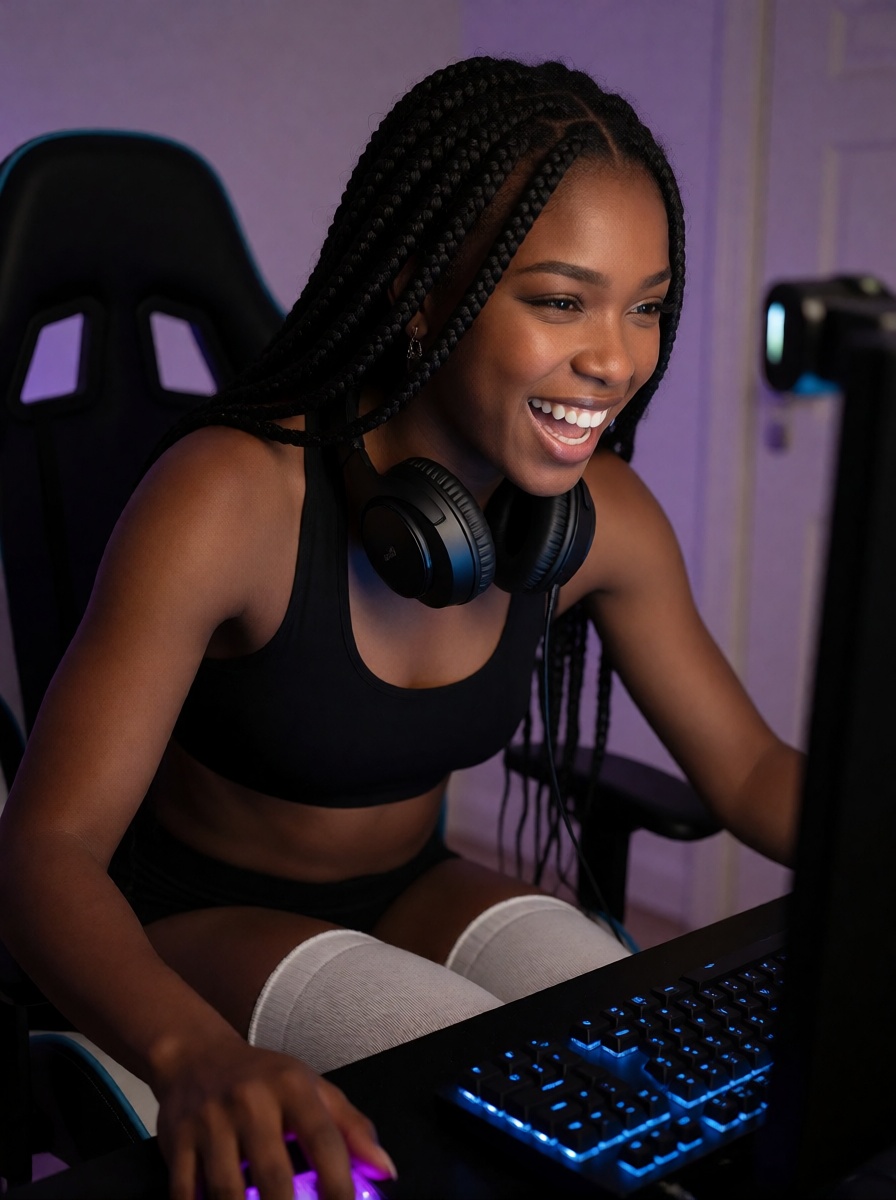 Free ai ghanaian streamer gaming setup full body shot