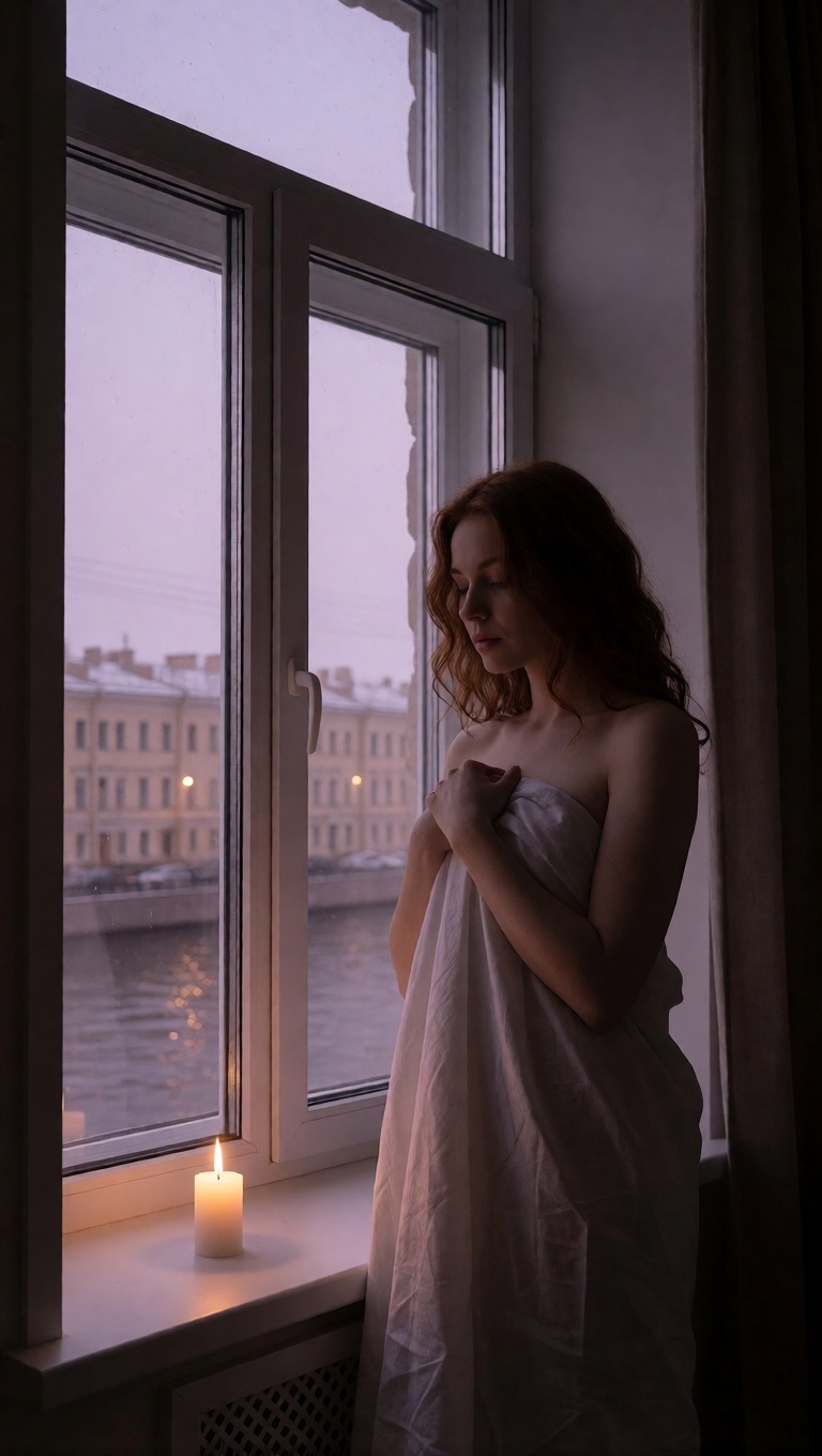 Nsfw ai russian red head candlelight window full body shot