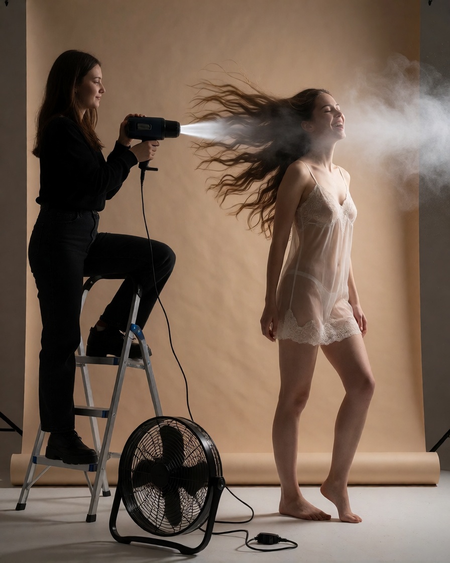 Ai generated model hair wind test full body shot