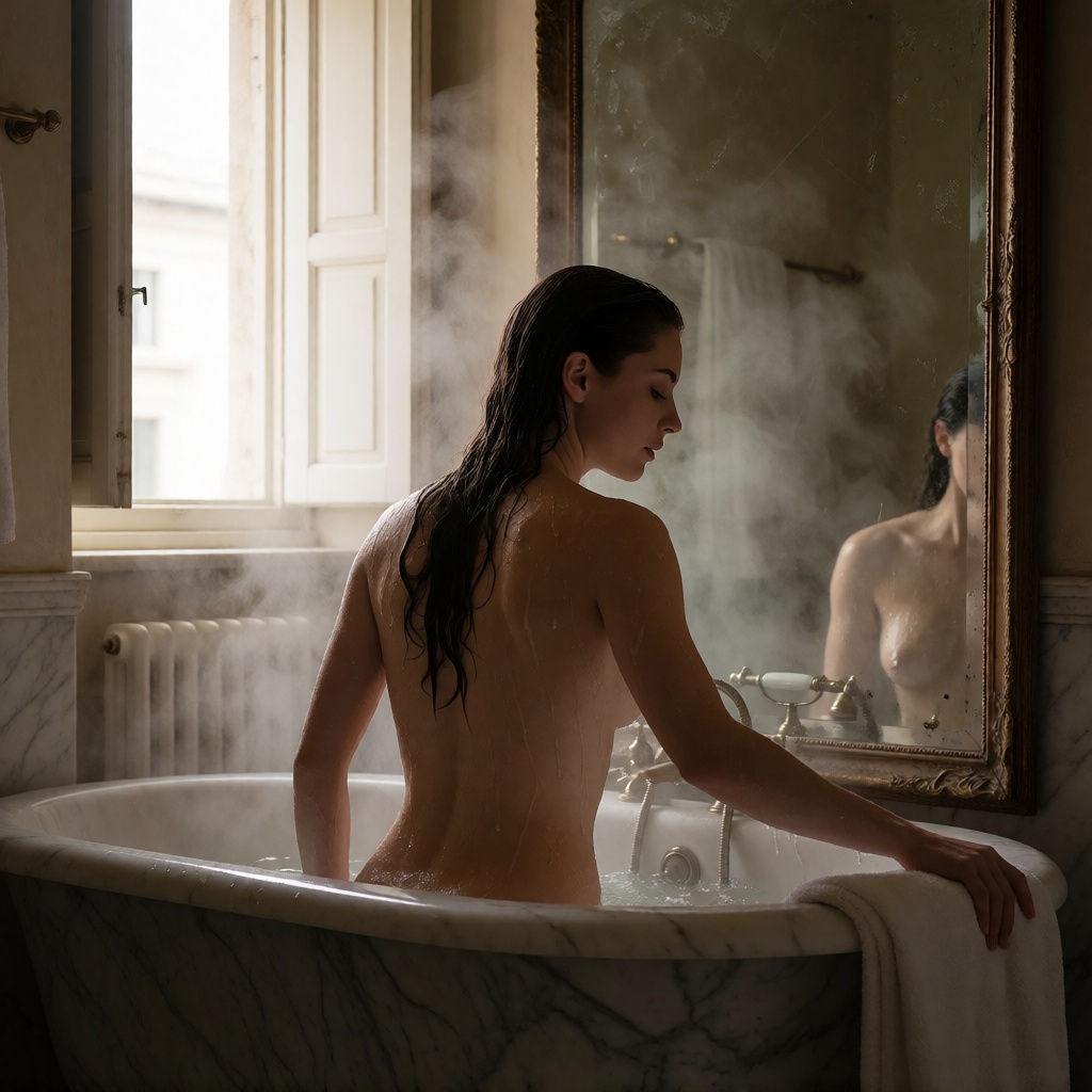 Hyperrealistic ai italian woman marble bath 4k