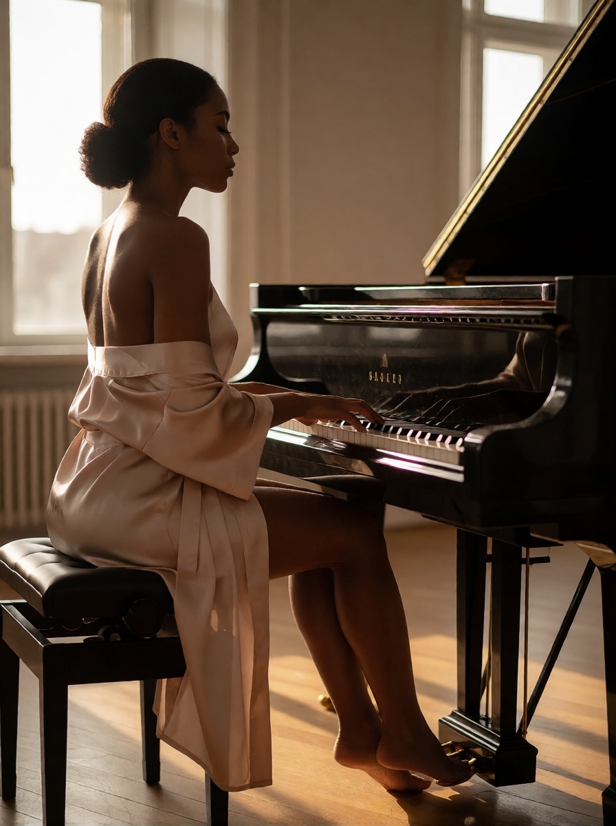 Nsfw ai foot fetish pianist silk robe bare feet no filter
