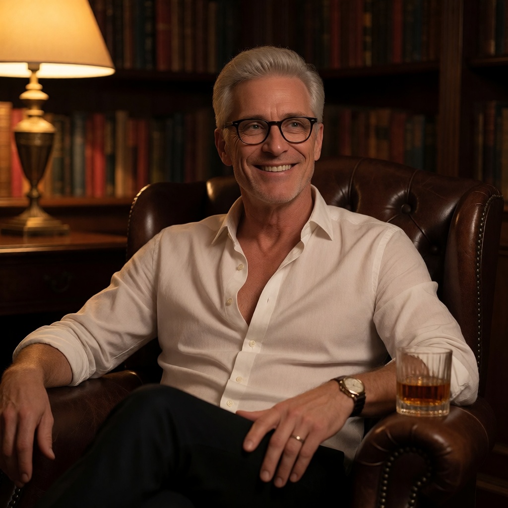 Ai generated mature silver fox in study 4k