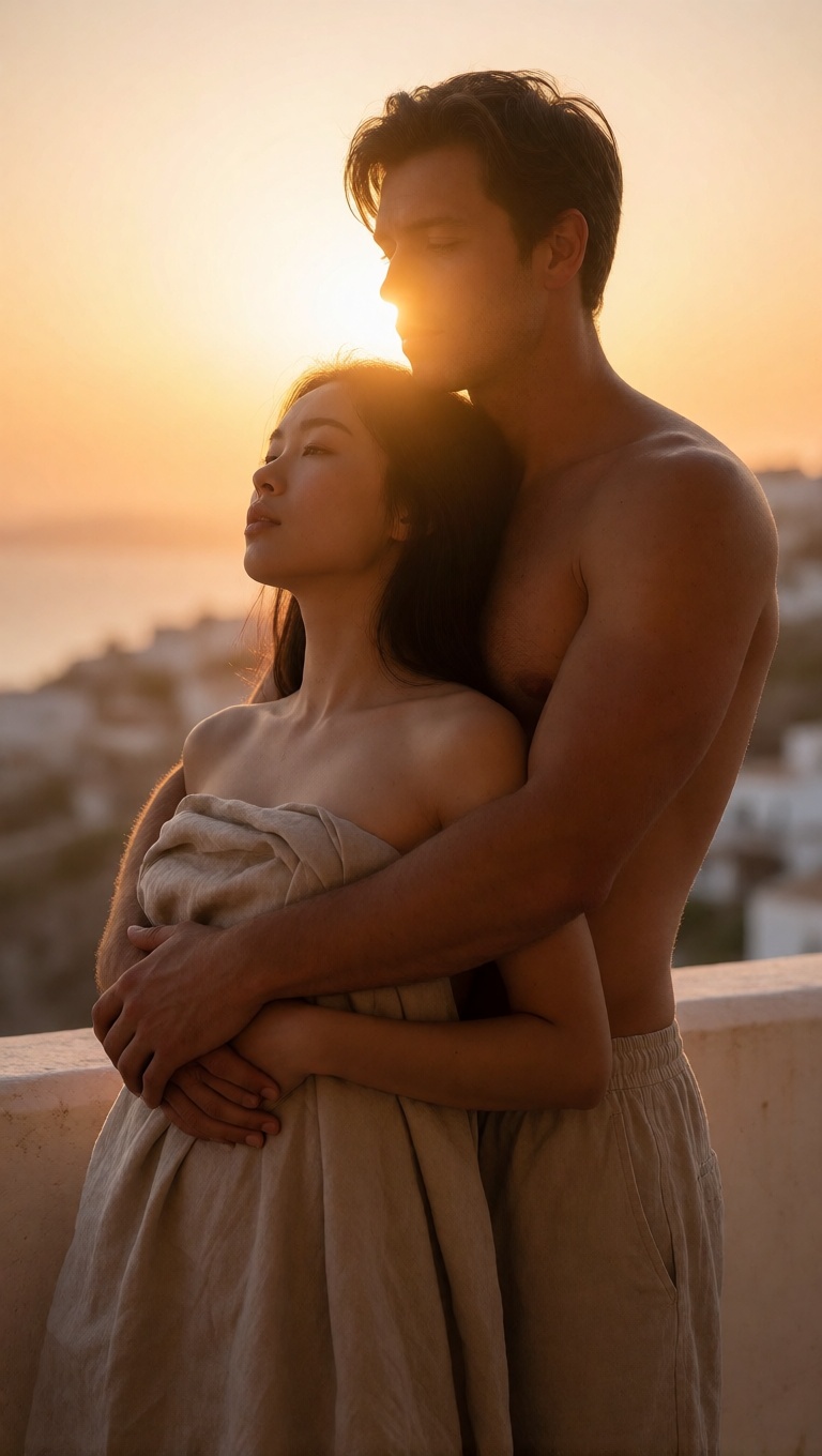 Realistic ai asian woman balcony afterglow portrait