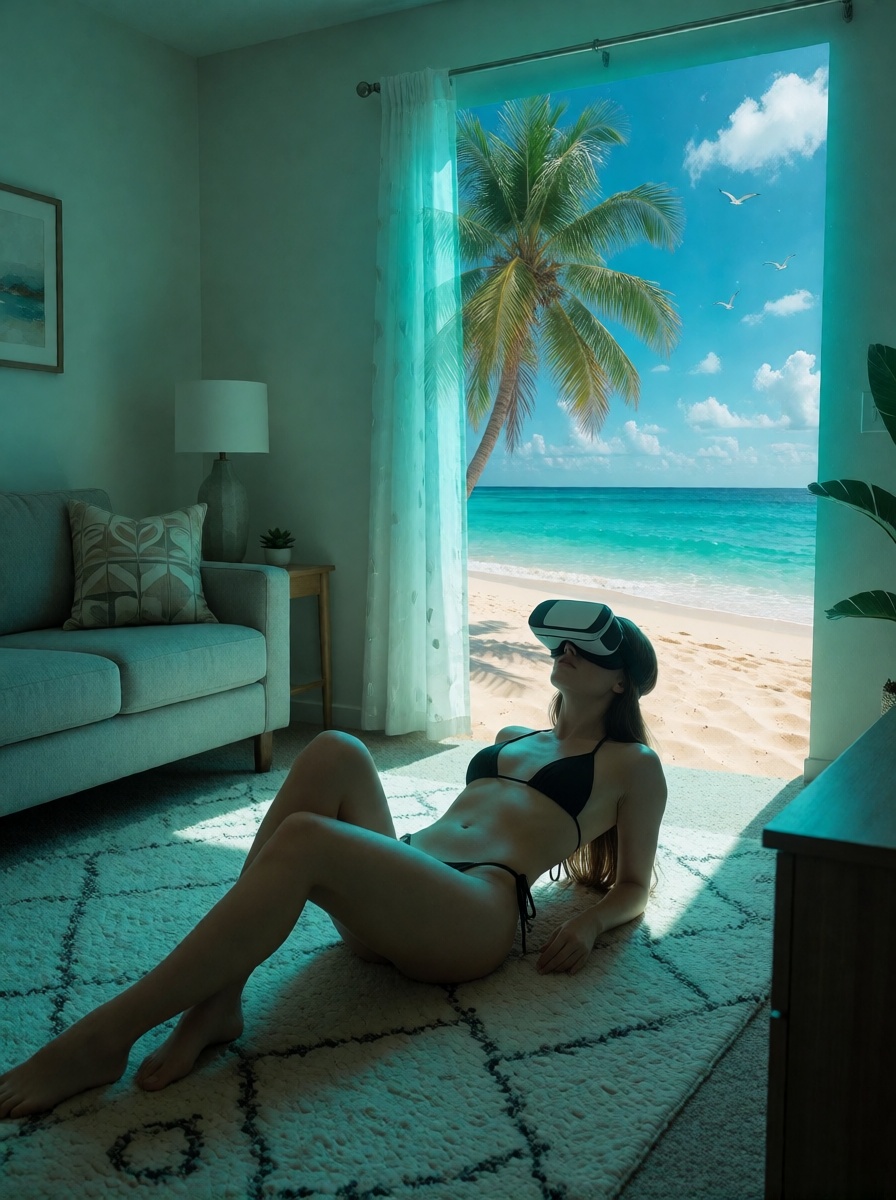 Woman VR Beach Living Room
