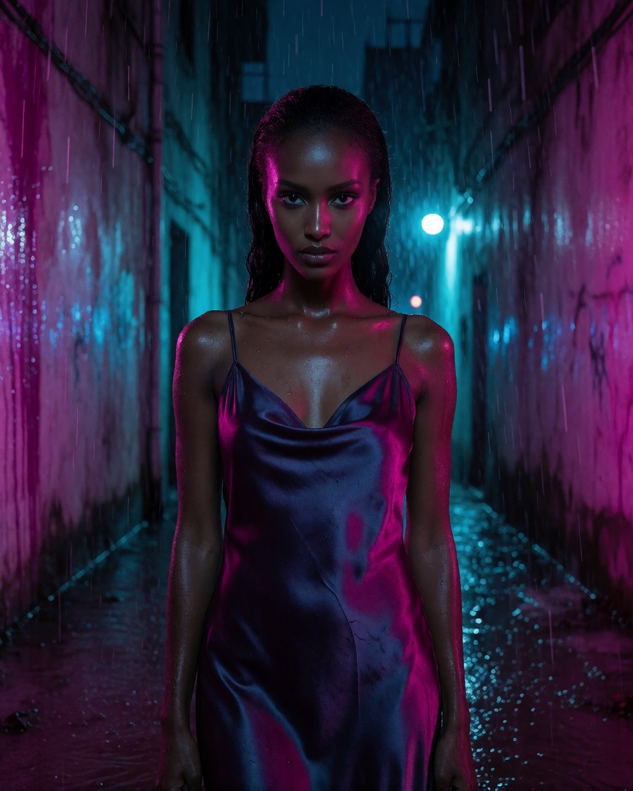 Ai porn solo somali woman neon rain selfie style