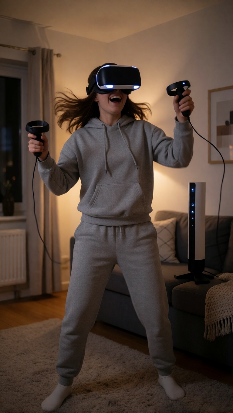 Realistic ai adult woman vr gaming swing 4k