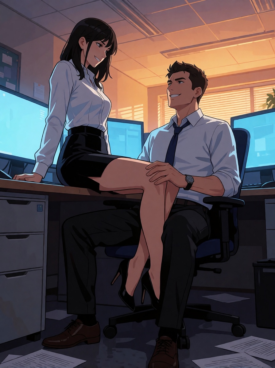 Realistic ai cartoon girl adult office desk sex full body shot