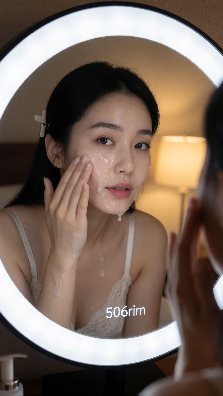 Ai generated korean woman skincare mirror portrait