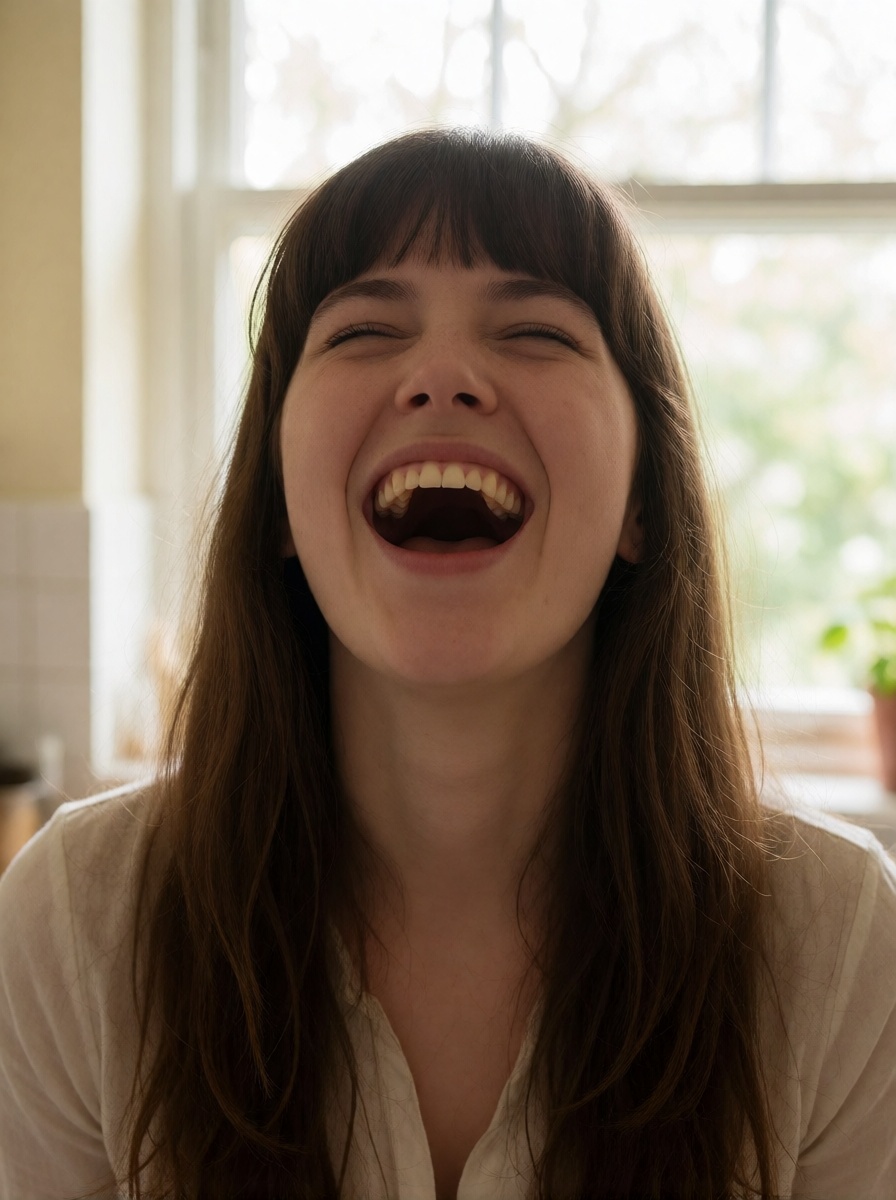 Ai nude candid kitchen laughing woman 4k
