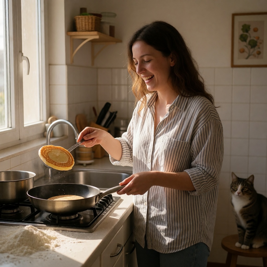 Nsfw ai italian woman making pancakes photorealistic