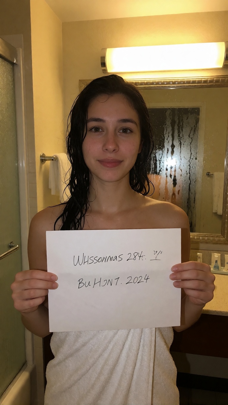 Ai made hotel bathroom verified woman full body shot