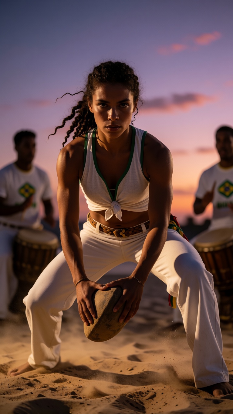 Nsfw ai athletic brazilian capoeira stance hd photo