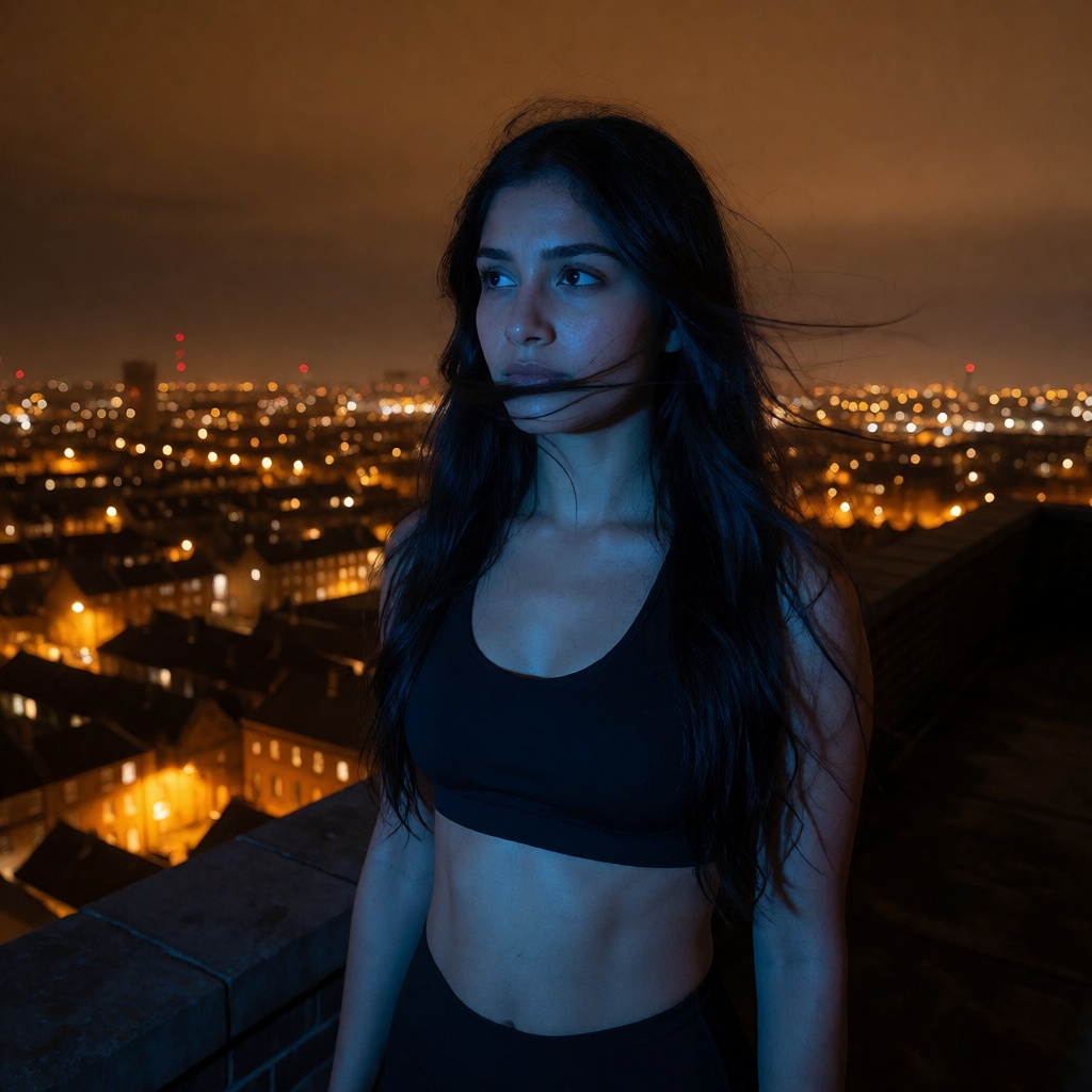 Ai made british south asian woman mill roof full body shot