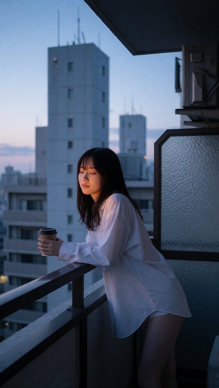 Japanese Woman Balcony Dawn