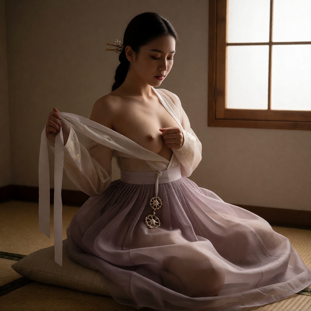 Ai art korean woman hanbok undone close up