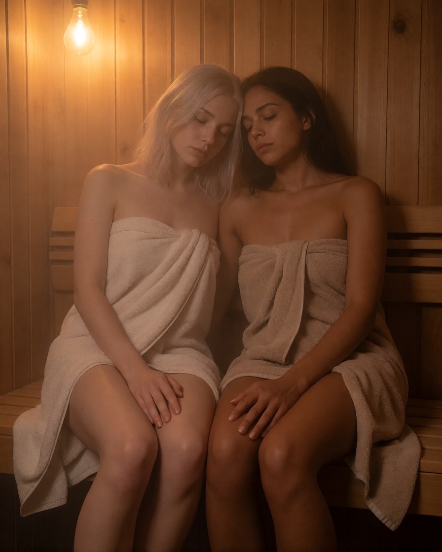 Ai porn lesbian couple platinum and dark skin sauna intimacy no filter
